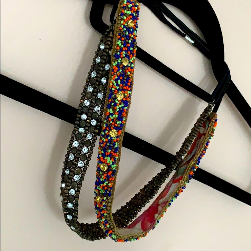 Two Bohemian Jeweled & Beaded Headbands